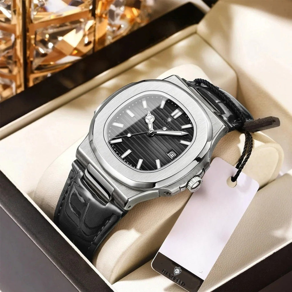 Uhr Luxe Schwarz Leder