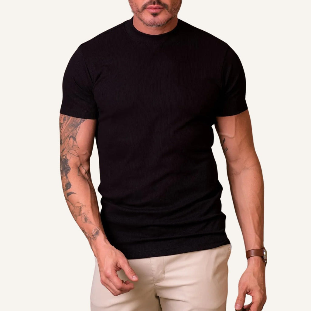 T-Shirt Clarence Herren Gerippter Stehkragen
